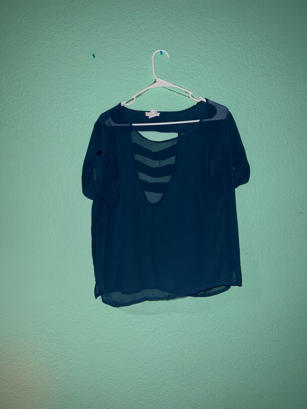 Sheer Strappy Back Blouse in Teal